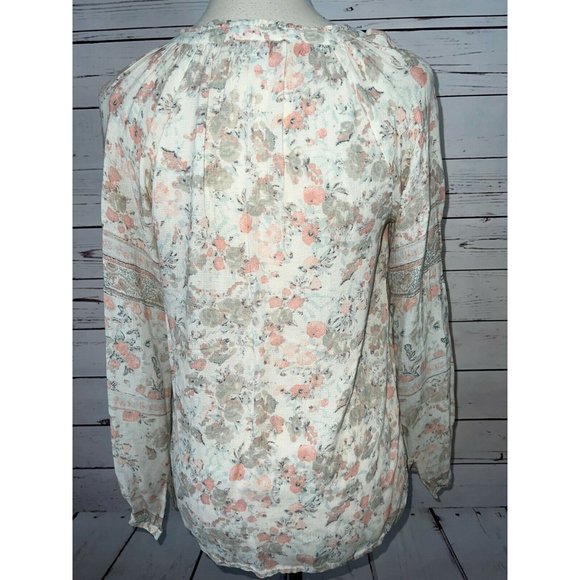 Lucky Brand Small Blouse Shirt Boho Floral hippie Viscose Tassels festival top - Picture 6 of 11